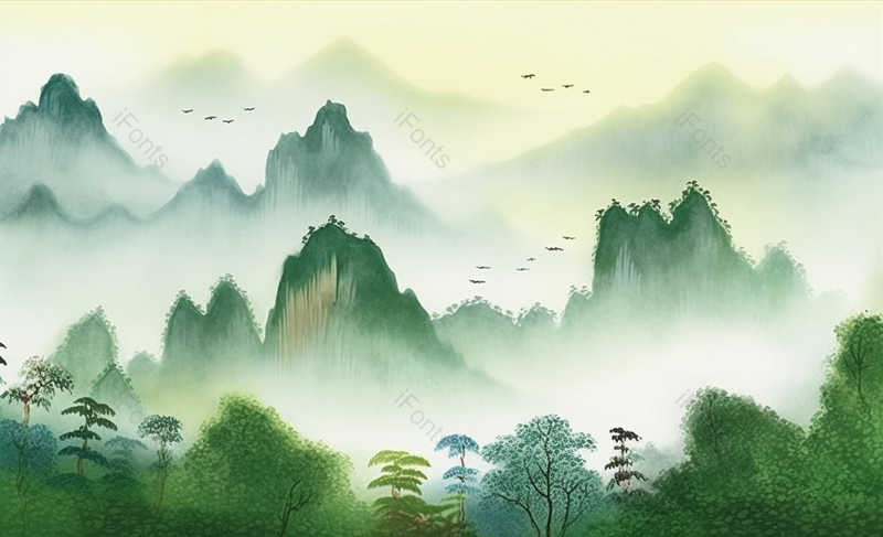 绿色抽象意境云雾仙境插画,插画/手绘图,插画/手绘图库,插画/手绘图下载,插画/手绘